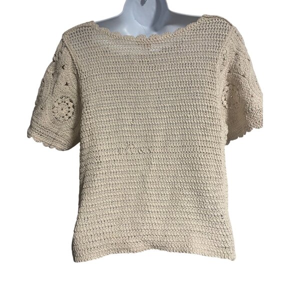 Solitaire Womens Crochet Knit Crop Top Size Small Ivory Floral Boho - Picture 2 of 8